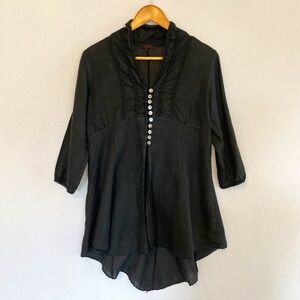 Romeo Giulia 100% Linen Split Front Tunic Top Black Size Medium